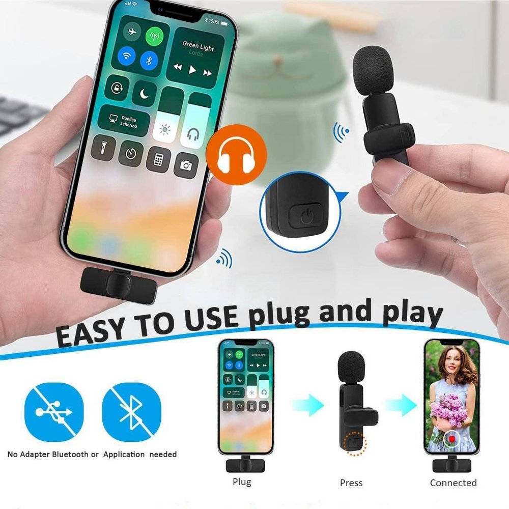 Mini Wireless Lavalier Lapel Microphone Universal Omnidirectional USB-C Vlogging